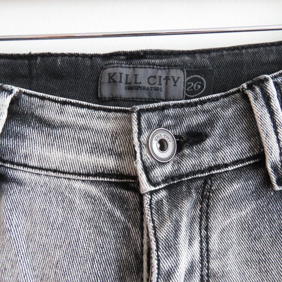 KILL CITY CONSPIRATORS Faded Black Low Rise Y2K Skinny Jeans - Size US 27 - Picture 4 of 15